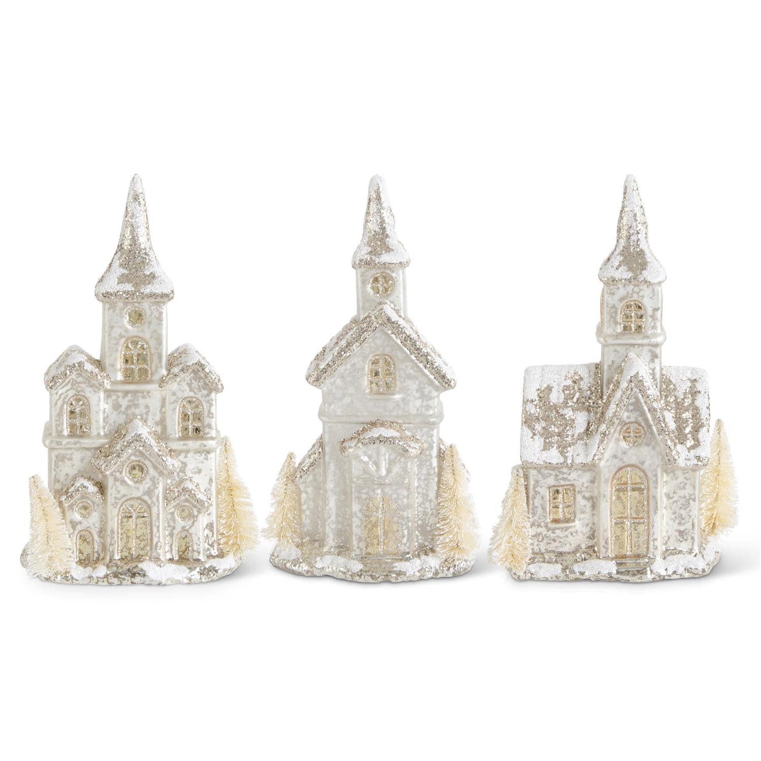 LED Silver Glittered Mercury Glass House
